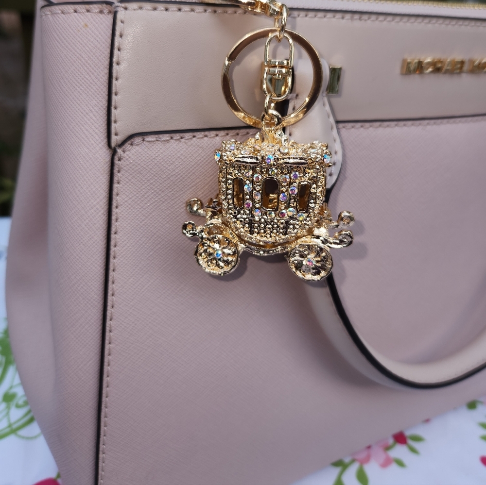 Rhinestone Gold Carriage Keychain/ Purse Charm - Picture 3 of 11